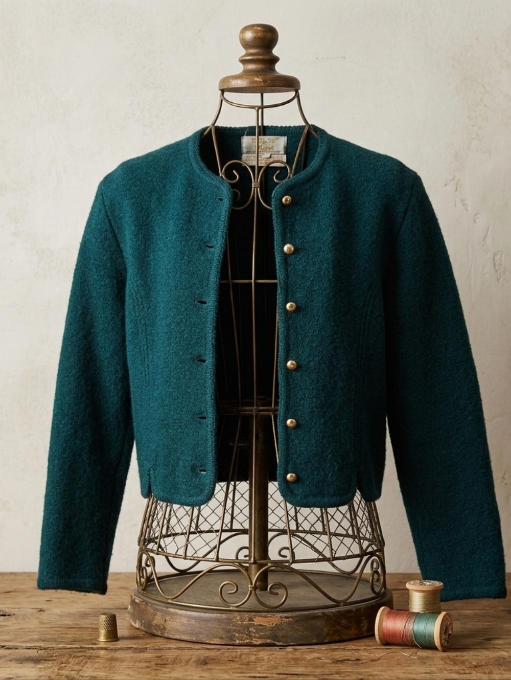 Vintage Tally Ho Green 100% Wool Cropped Jacket Blazer Cardigan Size 8 Hepburn